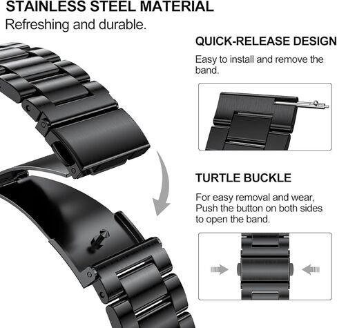 سوار ساعة LIGE معدني من الفولاذ المقاوم للصدأ مقاس 22 مم باللون الأسود لساعة BW1846/ST19/SML6/ST6PRO، وبعض ساعات سامسونج، وساعة جارمين، وساعة هواوي (إبزيم قابل للطي) in Kuwait
