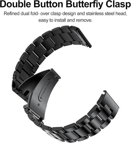 سوار ساعة LIGE معدني من الفولاذ المقاوم للصدأ مقاس 22 مم باللون الأسود لساعة BW1846/ST19/SML6/ST6PRO، وبعض ساعات سامسونج، وساعة جارمين، وساعة هواوي (إبزيم قابل للطي) in Kuwait