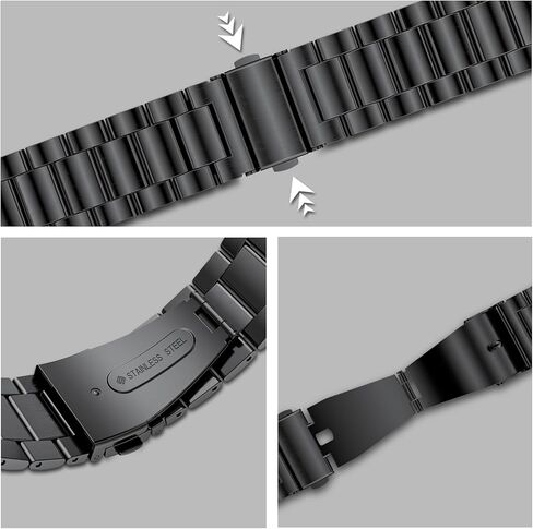 سوار ساعة LIGE معدني من الفولاذ المقاوم للصدأ مقاس 22 مم باللون الأسود لساعة BW1846/ST19/SML6/ST6PRO، وبعض ساعات سامسونج، وساعة جارمين، وساعة هواوي (إبزيم قابل للطي) in Kuwait