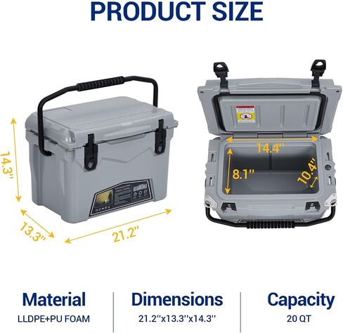 20 Quart Portable Ice Cooler, Heavy Duty Ice Chest with Portable Cup Holder, Fish Ruler, Bottle Openers, Camping Cooler for Beach Boat Fishing Picnic Travel in Saudi Arabia