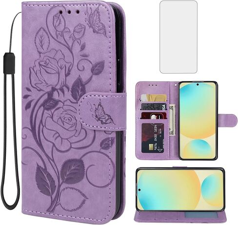 Case for Galaxy S24 FE Case/Samsung S24 FE 5G SM-S721U Wallet Case with Tempered Glass Screen Protector, Leather Flip Credit Card Holder Stand Phone Cover Cases for Samsung Galaxy S24 FE Purple in Kuwait