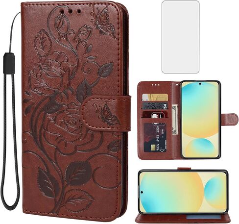 Case for Galaxy S24 FE Case/Samsung S24 FE 5G SM-S721U Wallet Case with Tempered Glass Screen Protector, Leather Flip Credit Card Holder Stand Phone Cover Cases for Samsung Galaxy S24 FE Purple in Kuwait