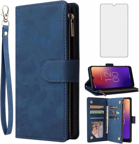 Asuwish Compatible with Moxee M2160 MH-T6000 Wallet Case Tempered Glass Screen Protector and Leather Flip Cover Card Holder Stand Cell Accessories Magnetic Phone Cases for M 2160 T600 Women Men Blue in Saudi Arabia