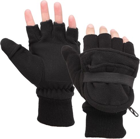 Mens Fleece Mitten Gloves 3M Thinsulate Thermal Convertible Mittens Cold Weather Half Finger Gloves in Kuwait
