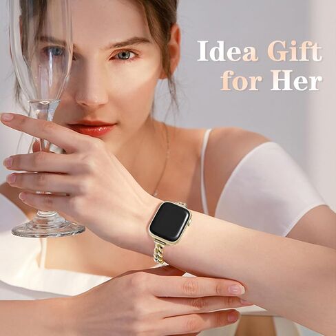 Metal Chain Compatible with Apple Watch Band 38mm 40mm 41mm 42mm 44mm 45mm 46mm 49mm Women Men, Adjustable Stainless Steel Dressy Bracelet for iWatch Series 10/9/8/7/6/5/4/3/2/1/SE/Ultra in Saudi Arabia