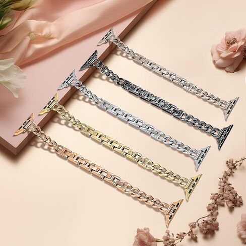 Metal Chain Compatible with Apple Watch Band 38mm 40mm 41mm 42mm 44mm 45mm 46mm 49mm Women Men, Adjustable Stainless Steel Dressy Bracelet for iWatch Series 10/9/8/7/6/5/4/3/2/1/SE/Ultra in Saudi Arabia