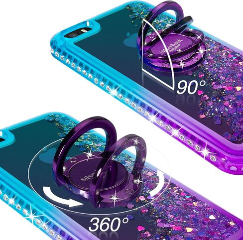 حافظة Silverback لهاتف iPhone SE 2016، حافظة iPhone 5S، حافظة iPhone 5 (ليست لهاتف iPhone Se 3rd & 2nd)، حافظة لامعة ثلاثية الأبعاد سائلة متحركة مع حامل، حافظة Bling Diamond iPhone SE - أرجواني in Kuwait