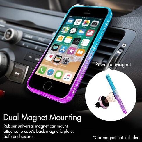 حافظة Silverback لهاتف iPhone SE 2016، حافظة iPhone 5S، حافظة iPhone 5 (ليست لهاتف iPhone Se 3rd & 2nd)، حافظة لامعة ثلاثية الأبعاد سائلة متحركة مع حامل، حافظة Bling Diamond iPhone SE - أرجواني in Kuwait