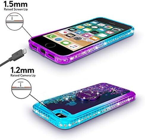 حافظة Silverback لهاتف iPhone SE 2016، حافظة iPhone 5S، حافظة iPhone 5 (ليست لهاتف iPhone Se 3rd & 2nd)، حافظة لامعة ثلاثية الأبعاد سائلة متحركة مع حامل، حافظة Bling Diamond iPhone SE - أرجواني in Kuwait