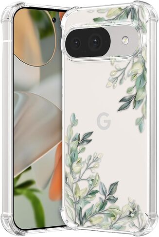 RALEAVO Floral Case for Google Pixel 9/9 Pro,Clear Leaves Flower Phone Case Slim Cute Cover Case for Girls Women,Transparent Soft Silicone Four Corners Shockproof Case,Leaves in Saudi Arabia