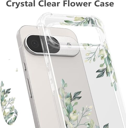 RALEAVO Floral Case for Google Pixel 9/9 Pro,Clear Leaves Flower Phone Case Slim Cute Cover Case for Girls Women,Transparent Soft Silicone Four Corners Shockproof Case,Leaves in Saudi Arabia