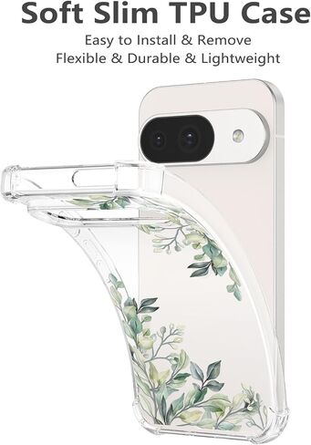 RALEAVO Floral Case for Google Pixel 9/9 Pro,Clear Leaves Flower Phone Case Slim Cute Cover Case for Girls Women,Transparent Soft Silicone Four Corners Shockproof Case,Leaves in Saudi Arabia