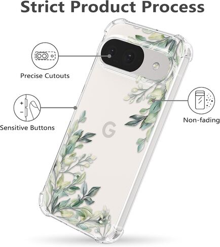 RALEAVO Floral Case for Google Pixel 9/9 Pro,Clear Leaves Flower Phone Case Slim Cute Cover Case for Girls Women,Transparent Soft Silicone Four Corners Shockproof Case,Leaves in Saudi Arabia