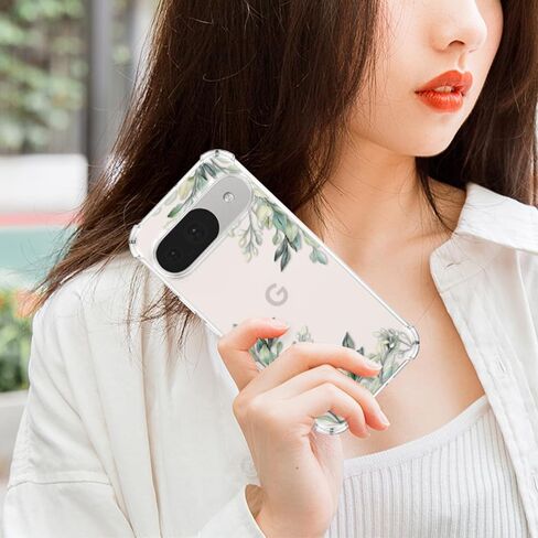 RALEAVO Floral Case for Google Pixel 9/9 Pro,Clear Leaves Flower Phone Case Slim Cute Cover Case for Girls Women,Transparent Soft Silicone Four Corners Shockproof Case,Leaves in Saudi Arabia