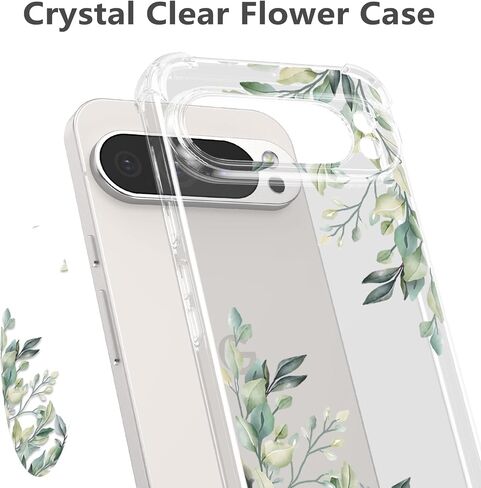 RALEAVO Floral Case for Google Pixel 9/9 Pro,Clear Leaves Flower Phone Case Slim Cute Cover Case for Girls Women,Transparent Soft Silicone Four Corners Shockproof Case,Leaves in Saudi Arabia