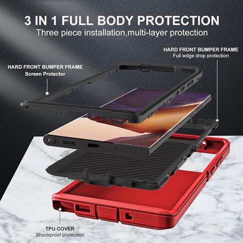 for Samsung Galaxy Note 20 Ultra Case, with 2Pcs [Self Healing Flexible TPU Screen Protector & Camera Lens Protector] 3 in 1 Heavy Duty Case for Galaxy Note 20 Ultra 5G (Black/Grey) in Saudi Arabia