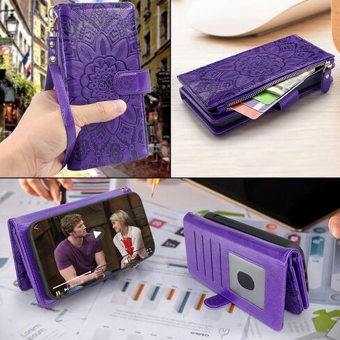 Harryshell Detachable Wallet Leather Case Compatible with Samsung Galaxy A25 5G (2024) Magnetic Phone Case Zipper with Cash Coin Pocket Multi Card Slots Holder Wrist Strap Lanyard (Flower Purple) in Saudi Arabia