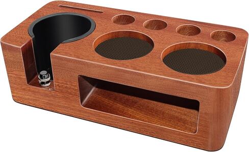 Espresso Tamping Station,9 in 1 Espresso Station,Multifunctional Tamper Station Fit for 51/54/58mm Espresso Accessories,Wooden Espresso Station,Adjustable Height Portafilter Holder (Red, 51mm-58mm) in Saudi Arabia