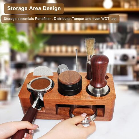 Espresso Tamping Station,9 in 1 Espresso Station,Multifunctional Tamper Station Fit for 51/54/58mm Espresso Accessories,Wooden Espresso Station,Adjustable Height Portafilter Holder (Red, 51mm-58mm) in Saudi Arabia