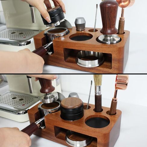Espresso Tamping Station,9 in 1 Espresso Station,Multifunctional Tamper Station Fit for 51/54/58mm Espresso Accessories,Wooden Espresso Station,Adjustable Height Portafilter Holder (Red, 51mm-58mm) in Saudi Arabia