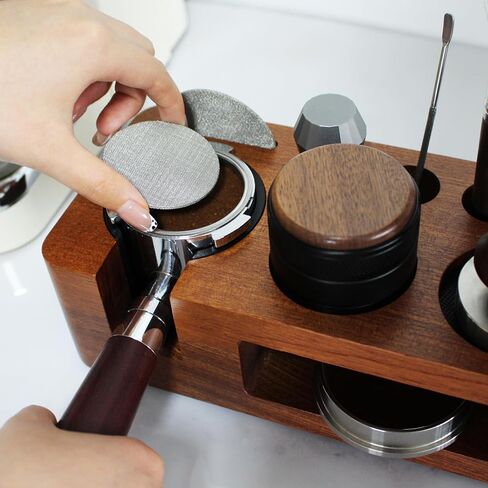 Espresso Tamping Station,9 in 1 Espresso Station,Multifunctional Tamper Station Fit for 51/54/58mm Espresso Accessories,Wooden Espresso Station,Adjustable Height Portafilter Holder (Red, 51mm-58mm) in Saudi Arabia