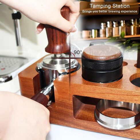 Espresso Tamping Station,9 in 1 Espresso Station,Multifunctional Tamper Station Fit for 51/54/58mm Espresso Accessories,Wooden Espresso Station,Adjustable Height Portafilter Holder (Red, 51mm-58mm) in Saudi Arabia