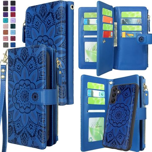 Harryshell Detachable Wallet Leather Case Compatible with Samsung Galaxy A25 5G (2024) Magnetic Phone Case Zipper with Cash Coin Pocket Multi Card Slots Holder Wrist Strap Lanyard (Flower Purple) in Saudi Arabia