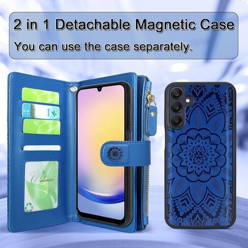 Harryshell Detachable Wallet Leather Case Compatible with Samsung Galaxy A25 5G (2024) Magnetic Phone Case Zipper with Cash Coin Pocket Multi Card Slots Holder Wrist Strap Lanyard (Flower Purple) in Saudi Arabia