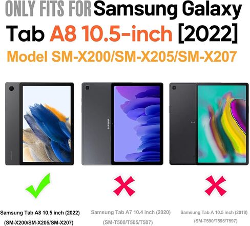 Timecity Case for Samsung Galaxy Tab A8 Cases 10.5'' 2022 (SM-X200/X205/X207), Heavy Duty Rugged Protection Case with Screen Protector, 360 Rotating Stand, Hand/Shoulder Strap A8 Tablet Case- Black in Saudi Arabia