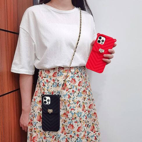 LUVI for Crossbody iPhone 14 Pro Max Wallet Case with Neck Strap Lanyard Credit Card Holder Purse Handbag Case for Women Girls Silicone Rubber Soft Protection Cover for iPhone 14 Pro Max Black in Kuwait