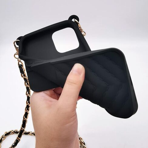 LUVI for Crossbody iPhone 14 Pro Max Wallet Case with Neck Strap Lanyard Credit Card Holder Purse Handbag Case for Women Girls Silicone Rubber Soft Protection Cover for iPhone 14 Pro Max Black in Kuwait