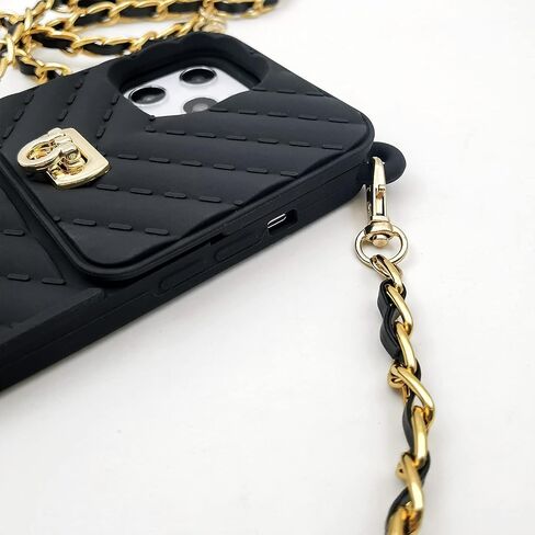 LUVI for Crossbody iPhone 14 Pro Max Wallet Case with Neck Strap Lanyard Credit Card Holder Purse Handbag Case for Women Girls Silicone Rubber Soft Protection Cover for iPhone 14 Pro Max Black in Kuwait