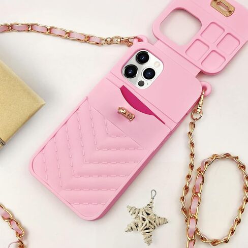 LUVI for Crossbody iPhone 14 Pro Max Wallet Case with Neck Strap Lanyard Credit Card Holder Purse Handbag Case for Women Girls Silicone Rubber Soft Protection Cover for iPhone 14 Pro Max Black in Kuwait