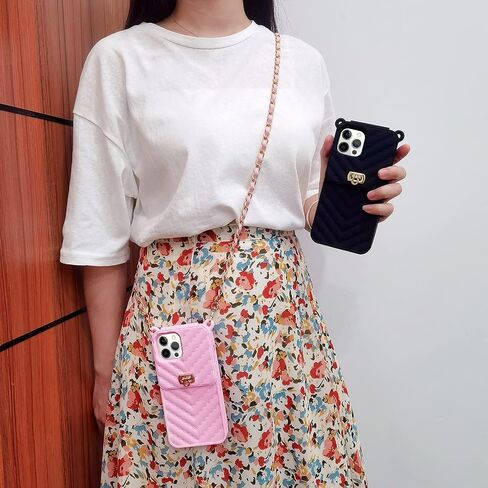 LUVI for Crossbody iPhone 14 Pro Max Wallet Case with Neck Strap Lanyard Credit Card Holder Purse Handbag Case for Women Girls Silicone Rubber Soft Protection Cover for iPhone 14 Pro Max Black in Kuwait