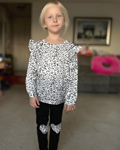 QLIPIN الفتيات الصغيرات 2 قطعة وتتسابق طفل ليوبارد طباعة بلوزات و طماق مجموعة ملابس المدرسة ملابس الخريف مجموعات in Kuwait