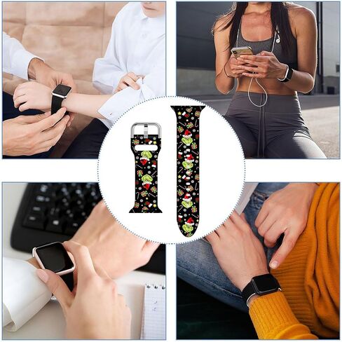 Christmas Watch Band Compatible with Xmas Apple Watch Bands 38mm 40mm 41mm 42mm 44mm 45mm for Women Men, Christmas Valentines Gifts Soft Silicone Sport Replacement Strap Band iWatch Series 8 7 6 5 4 3 2 1 in Saudi Arabia