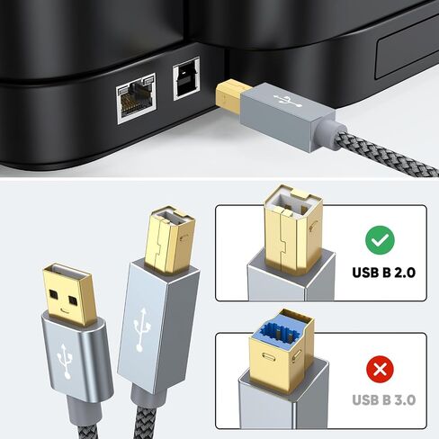 USB Printer Cable 2-Pack, 6 FT USB 2.0 Printer Cable, USB A to B High Speed Nylon Braided Scanner Cord with Lock Point Compatible with HP, Canon, Epson, Brother, Samsung, Dell, Lexmark, Xerox in Saudi Arabia