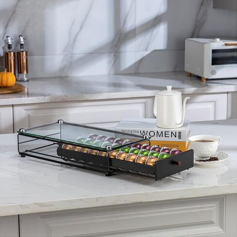 ZCDCP Nespresso Pods Holder Vertuo Pod Holder Coffee Capsule Holder Drawer Black 30 Pods in Kuwait