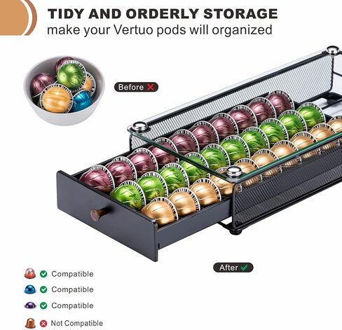 ZCDCP Nespresso Pods Holder Vertuo Pod Holder Coffee Capsule Holder Drawer Black 30 Pods in Kuwait