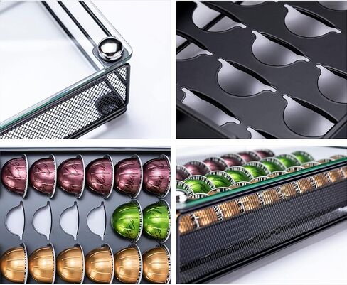 ZCDCP Nespresso Pods Holder Vertuo Pod Holder Coffee Capsule Holder Drawer Black 30 Pods in Kuwait