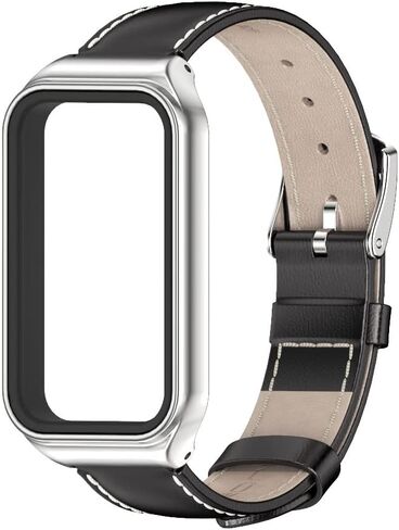 MIJOBS حزام ل Amazfit الفرقة 7 جلد طبيعي استبدال حزام ساعة المعصم الفرقة سوار ذكي اكسسوارات ل Amazfit 7 صالح الفرقة in Saudi Arabia