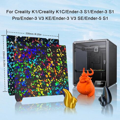 لوحة بناء Ideaformer Rainbow Plaid+Rainbow Mesh PES Smooth K1 K1C، لوحة فولاذية زنبركية 235 × 235 مم لـ Creality K1/K1C/Ender 5 S1/Ender 3 S1 Pro/Ender 3 S1/Ender V3 KE/SE (بدون لوحة مغناطيسية) in Kuwait