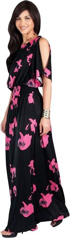 KOH KOH Womens Long Short Sleeve Printed Summer Sexy Casual Sundress Maxi Dress in Kuwait