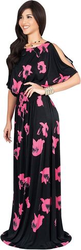KOH KOH Womens Long Short Sleeve Printed Summer Sexy Casual Sundress Maxi Dress in Kuwait