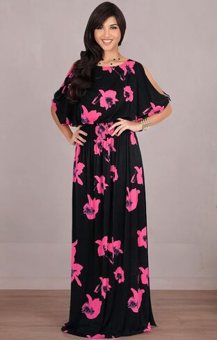 KOH KOH Womens Long Short Sleeve Printed Summer Sexy Casual Sundress Maxi Dress in Kuwait