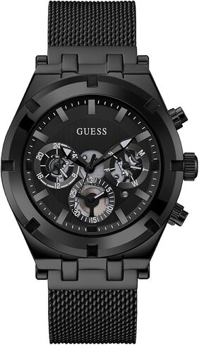 GUESS Men's Sport Crystal Multifunction 44mm Watch – Black Dial Gold-Tone Stainless Steel Case with Black Silicone Strap in Saudi Arabia
