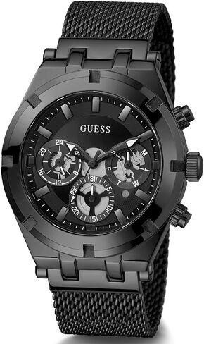 GUESS Men's Sport Crystal Multifunction 44mm Watch – Black Dial Gold-Tone Stainless Steel Case with Black Silicone Strap in Saudi Arabia