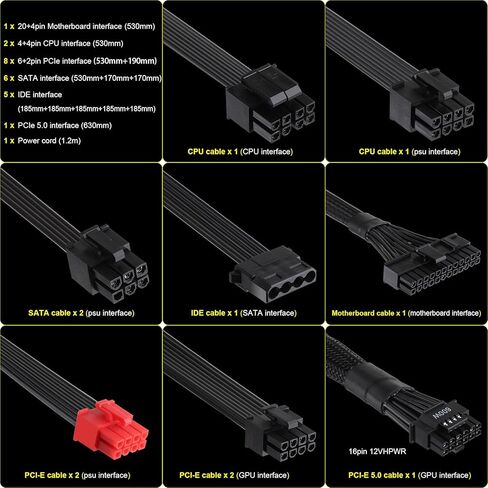 1200 واط مصدر طاقة RGB وحدات كاملة ATX 3.0 PCIe 5.0 PSU نشط PFC ألعاب الكمبيوتر إمدادات الطاقة الجهد الكامل 100-240 فولت مع مروحة FDB 120 مم in Kuwait