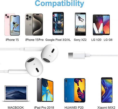 2 Pack USB C Headphones for iPhone 15, USB C Type C Earbuds Wired in-Ear Earphones with Mic & Volume Control Compatible with iPhone 15 Pro/Pro Max, iPad Pro, Most USB C Jack Device in Kuwait