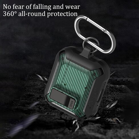 Lock Case Compatible with AirPods 4 with Active Noise Cancellation with Keychain, Carbon Fiber Military Armor Shockproof Protective Case for Men Women in Saudi Arabia